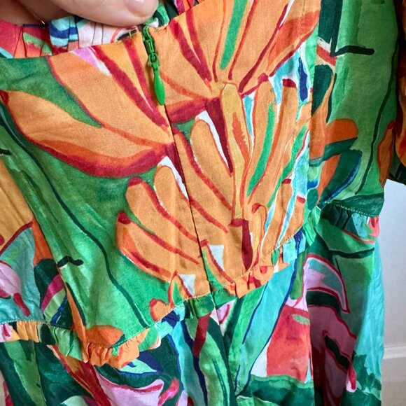 NWT Farm Rio Banana Foliage Puff-Sleeve Cotton Voile Midi-Dress - Large - Picture 14 of 16